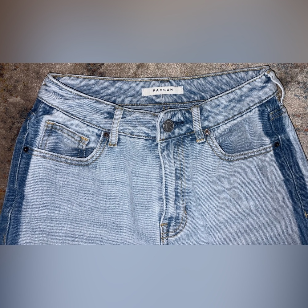 PacSun Two Toned Mom Jeans Blue Colorblock Boho Retro Y2K Frayed Womens Size 24 - Picture 4 of 8